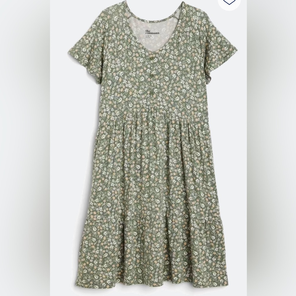The Commons Girls V-Neck Dress - Green Floral - Size L Girls